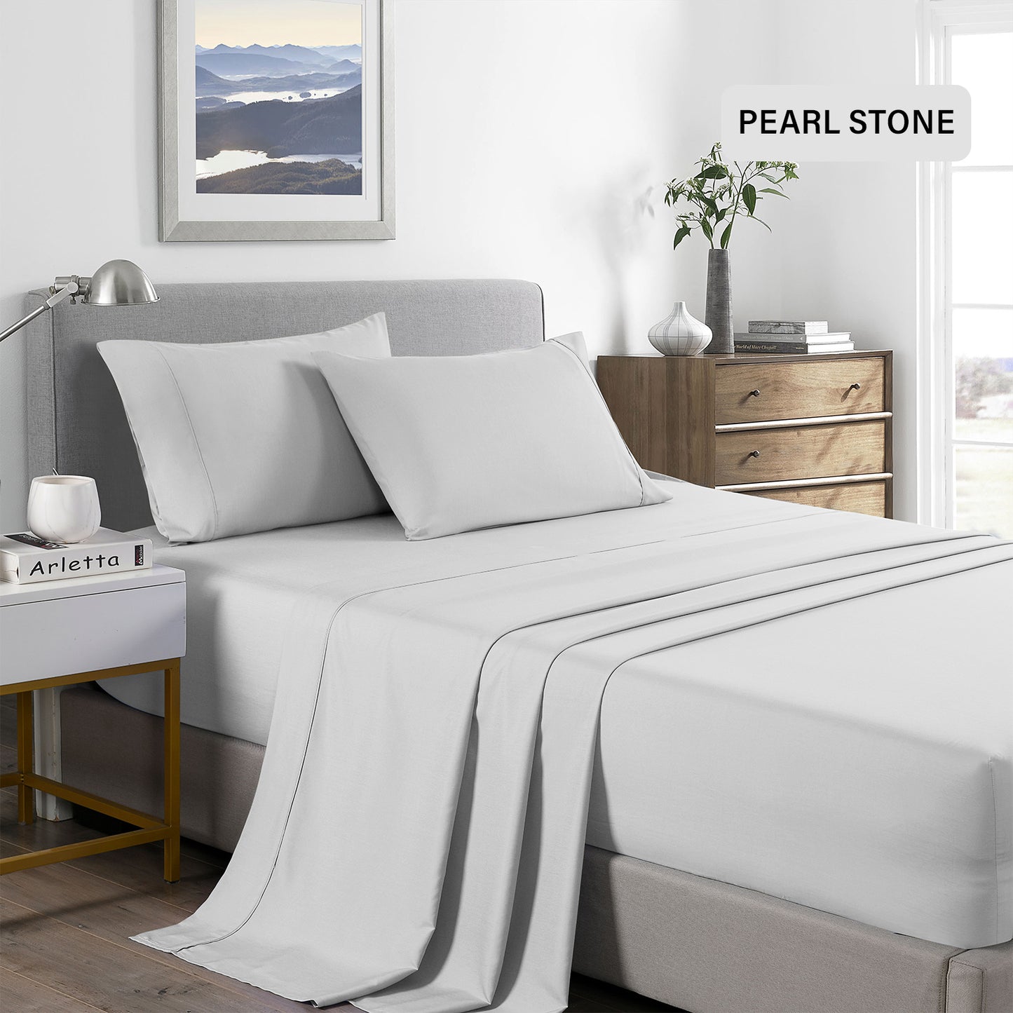 Royal Comfort Bamboo Cooling 2000TC Sheet Set King - Pearl Stone