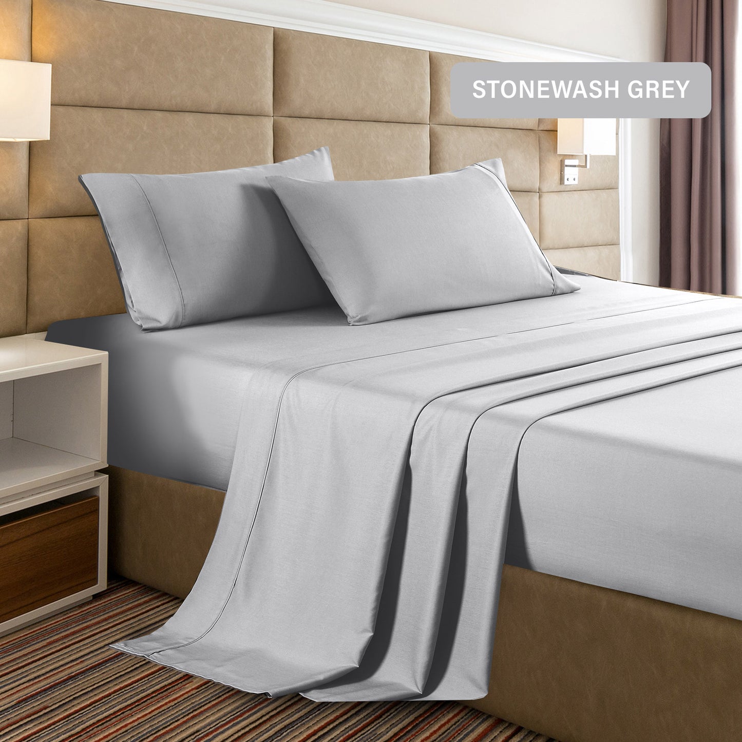 Casa Decor Bamboo Cooling 2000 TC Sheet Set Single Stonewash Grey