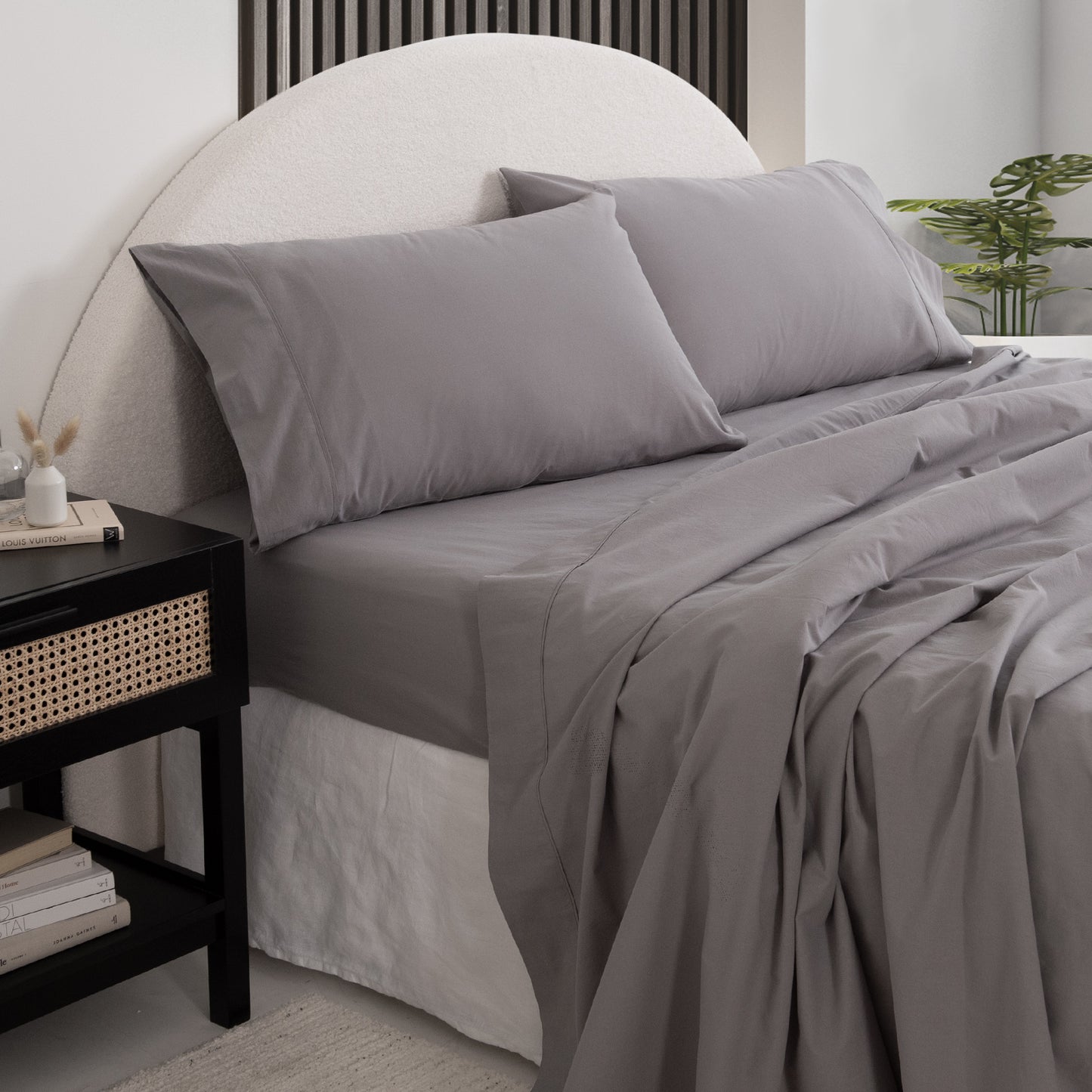 Royal Comfort Vintage Washed 100 % Cotton Sheet Set Single - Grey