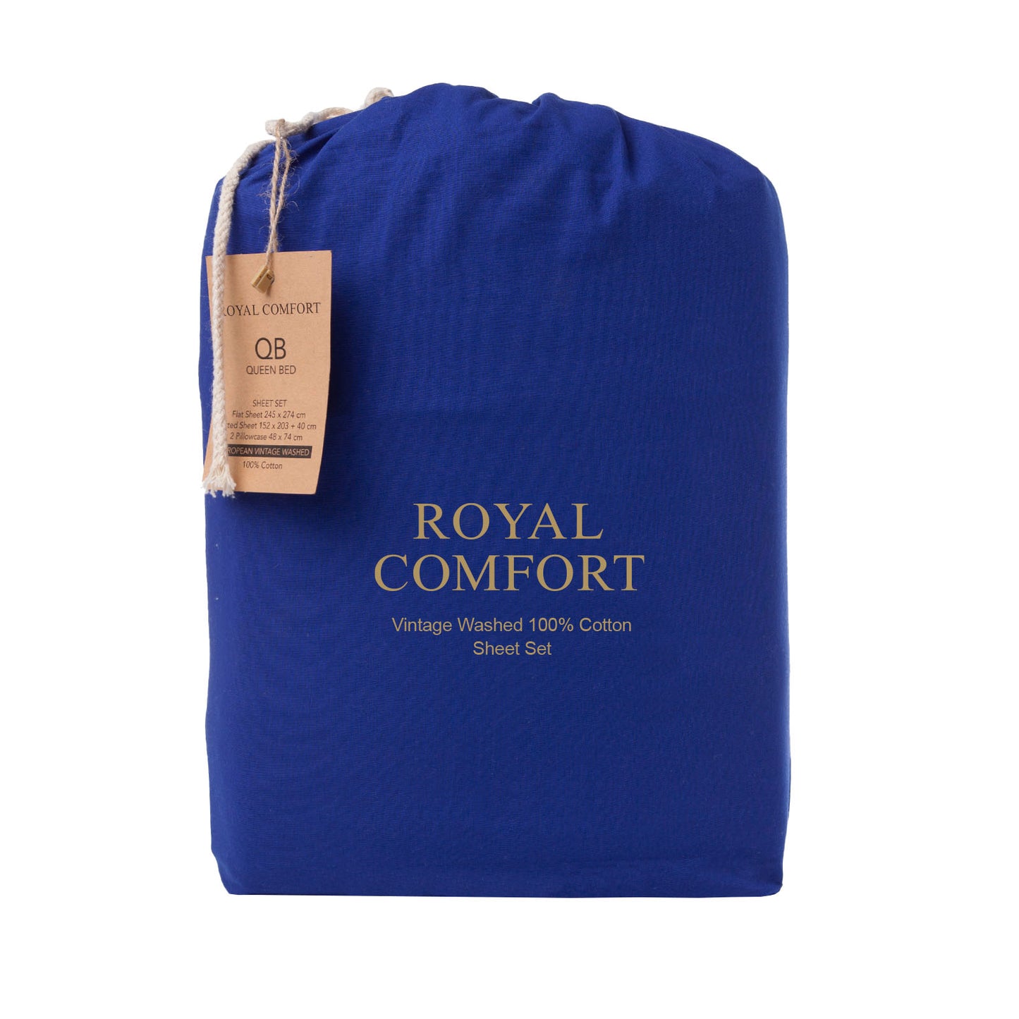 Royal Comfort Vintage Washed 100% Cotton Sheet Set Queen - Royal Blue