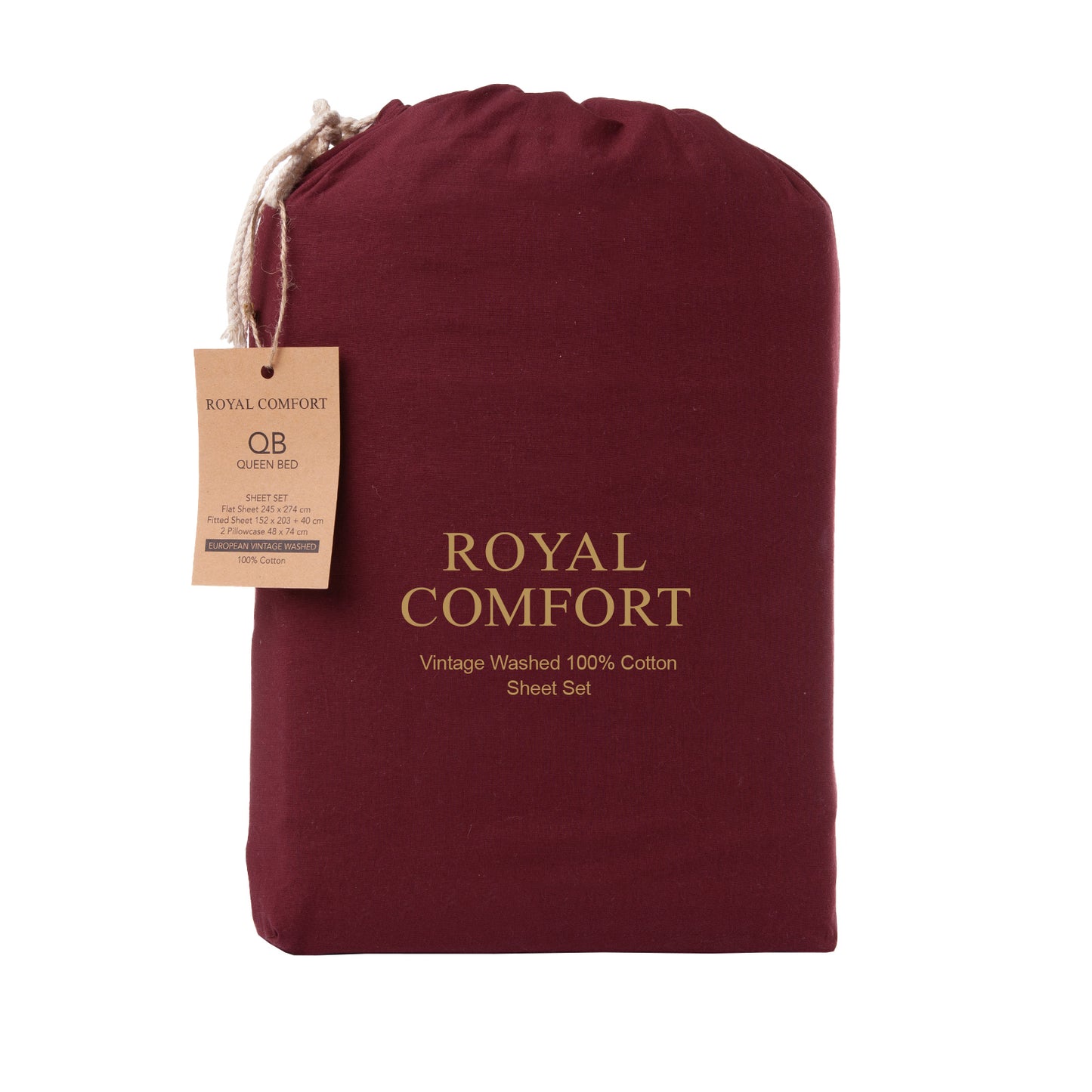 Royal Comfort Vintage Washed 100% Cotton Sheet Set Queen- Mulled Wine