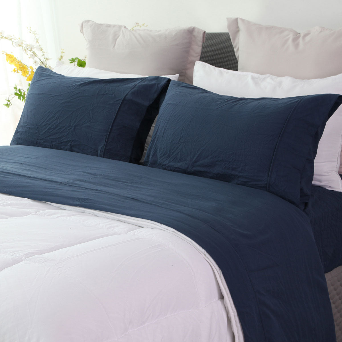 Ramesses Jeans Pebble Wash Linen Look Alternative Sheet Set King Single