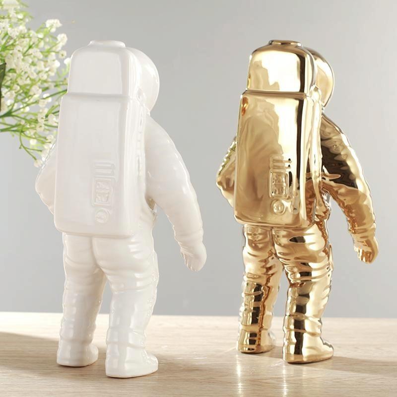 Salute Astronaut Ceramic Vase - Tabletop Decor with Dried Flowers - Silver