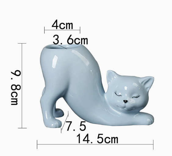 Cat Planter Cute Ceramic Plant Pot Desktop Vase Holder Modern Home