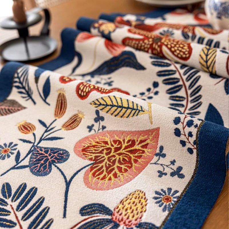 35x120cm Blue Pastoral Table Runner - Spring Floral Oil Painting Style with Tassels