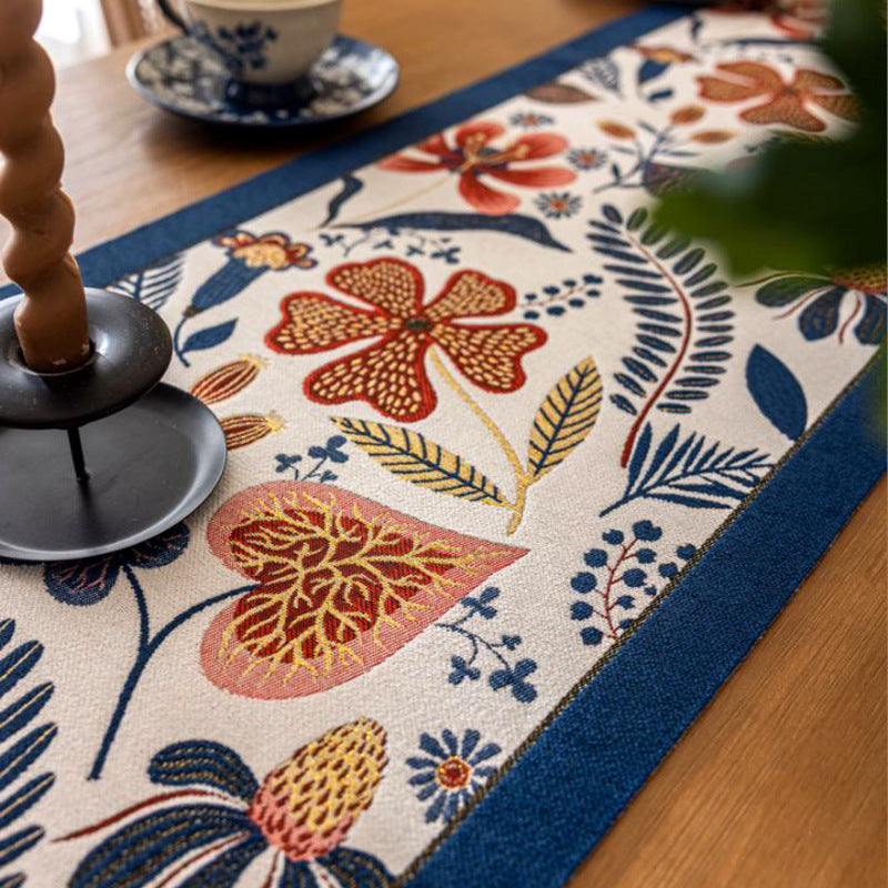 35x160cm Blue Pastoral Table Runner - Spring Floral Oil Painting Style with Tassels