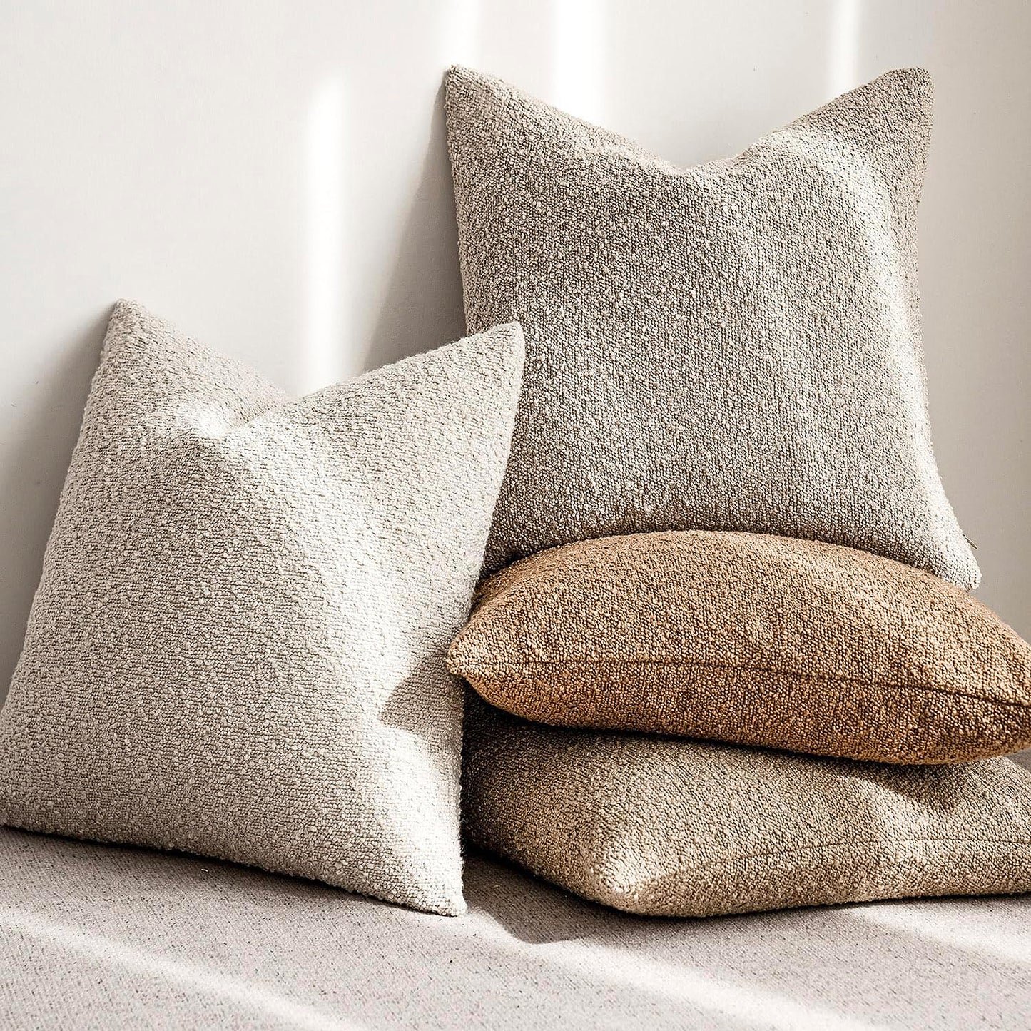 2 Pcs Black Luxury Boucle Pillow Cover - Solid Color Faux Shearling Cushion Case for Sofa, 45x45cm, 230g (Pillow Insert Not Included)