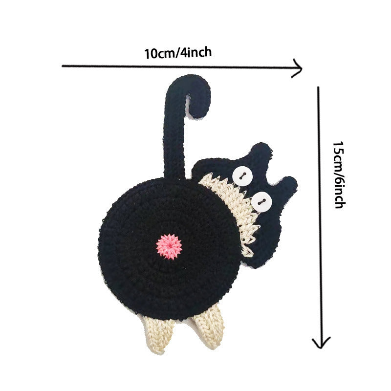 Grey Cat Butt Coasters 3-Piece Set - Cute Knitted Drink Coasters for Cat Lovers