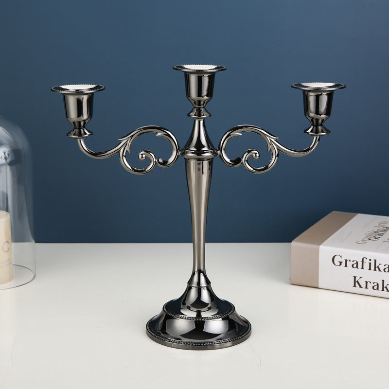 Black Elegant Metal Candelabra 3 Arm Candle Holder - Decorative Candelabra for Home, Weddings, Events