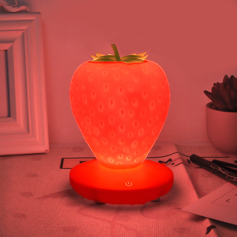 Red Cute Silicone Strawberry Night Light - USB Rechargeable, Touch Control