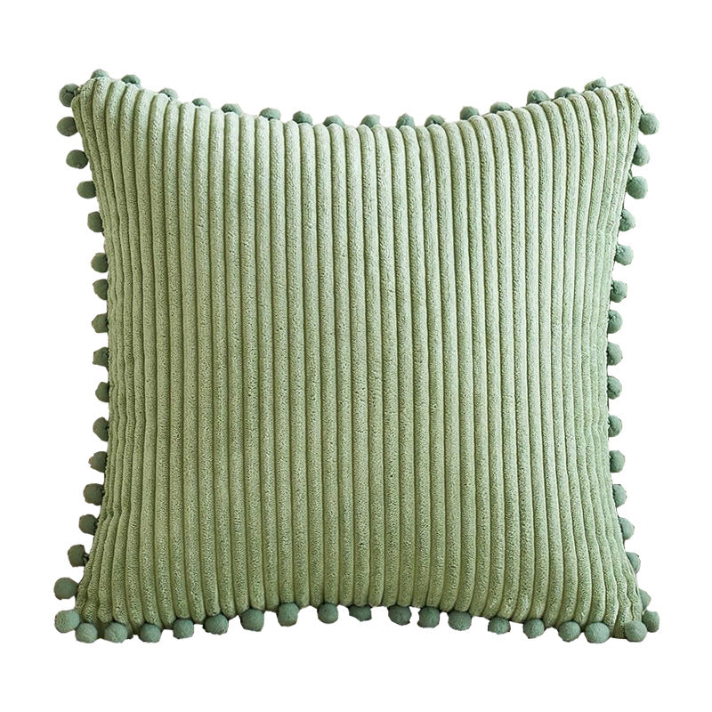 Yellow Soft Corduroy Cushion Covers with Pom Pom Trim - Set of 2 Decorative Throw Pillow Cases for Sofa Couch Bed, 45x45cm