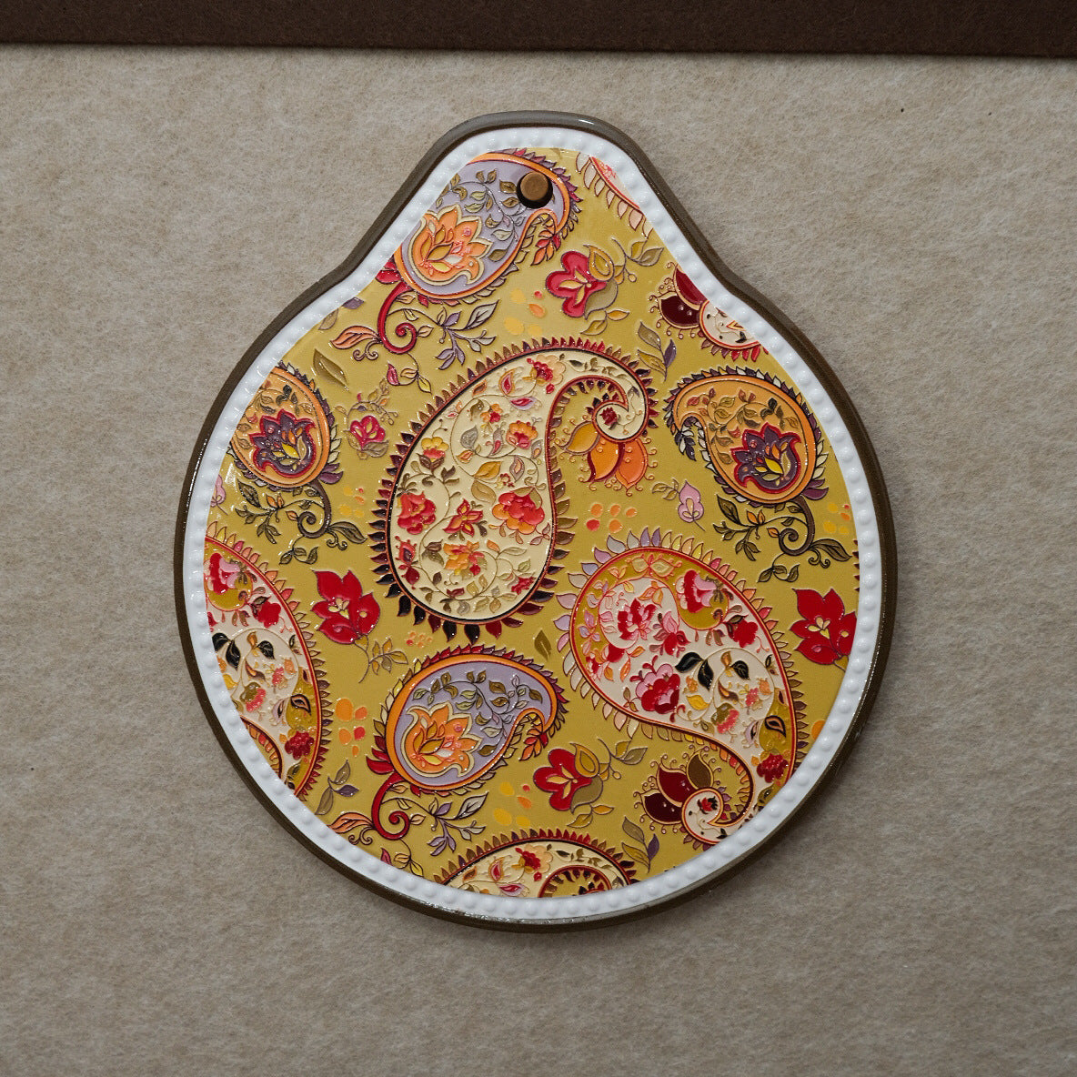 Yellow Set of 4 Embossed Ceramic Paddle Mats - Assorted Bohemian Pattern Heat Resistant Pads