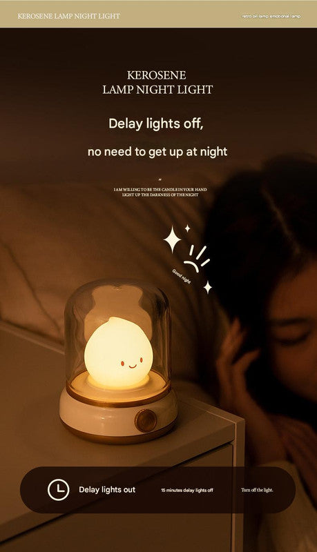 Retro Kerosene Lamp Style LED Night Light - 2 Modes, Dimmable, 15-Min Timer, USB-C Rechargeable(green)