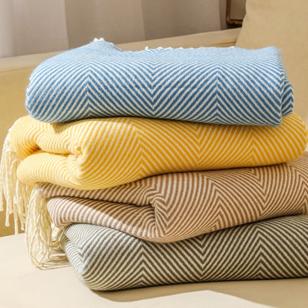 Red Elegant Herringbone Tassel Throw Blanket - Large Acrylic Faux Cashmere Soft Cozy Blanket for Sofa, Bed & Decor (130x240cm)