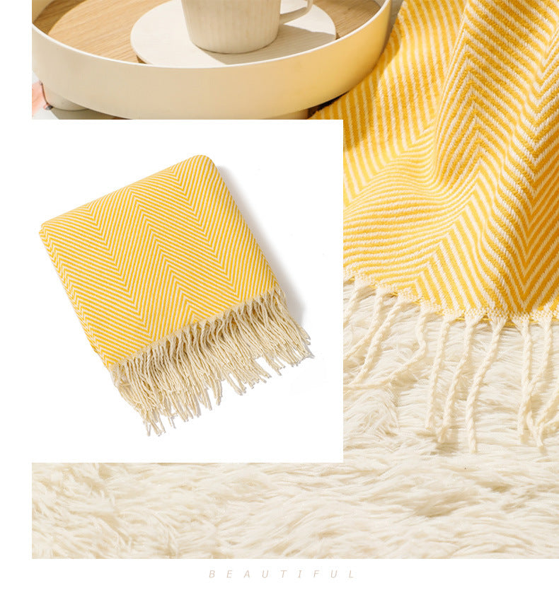 Red Elegant Herringbone Tassel Throw Blanket - Large Acrylic Faux Cashmere Soft Cozy Blanket for Sofa, Bed & Decor (130x240cm)