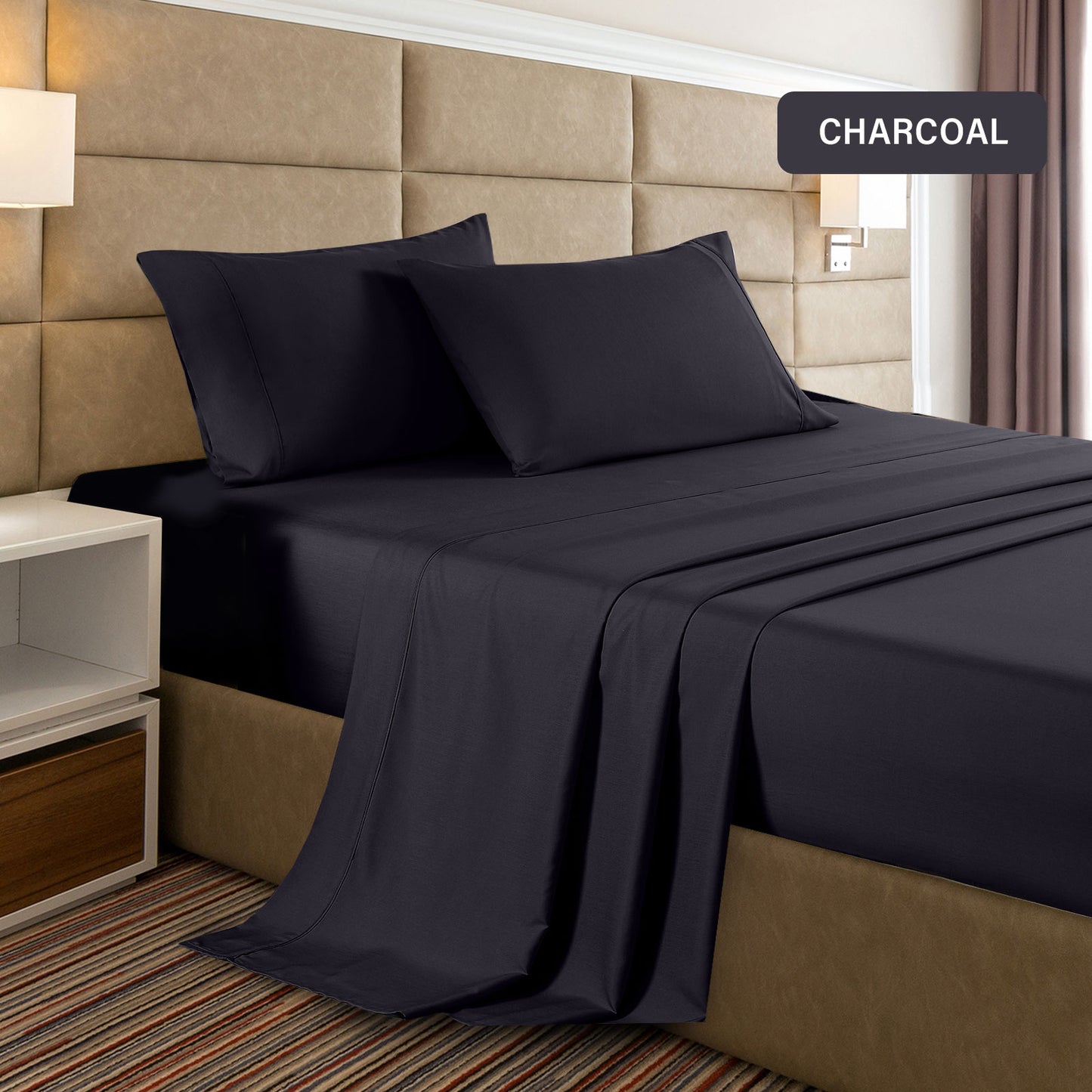 Casa Decor Bamboo Cooling  2000 TC Sheet Set Single Charcoal