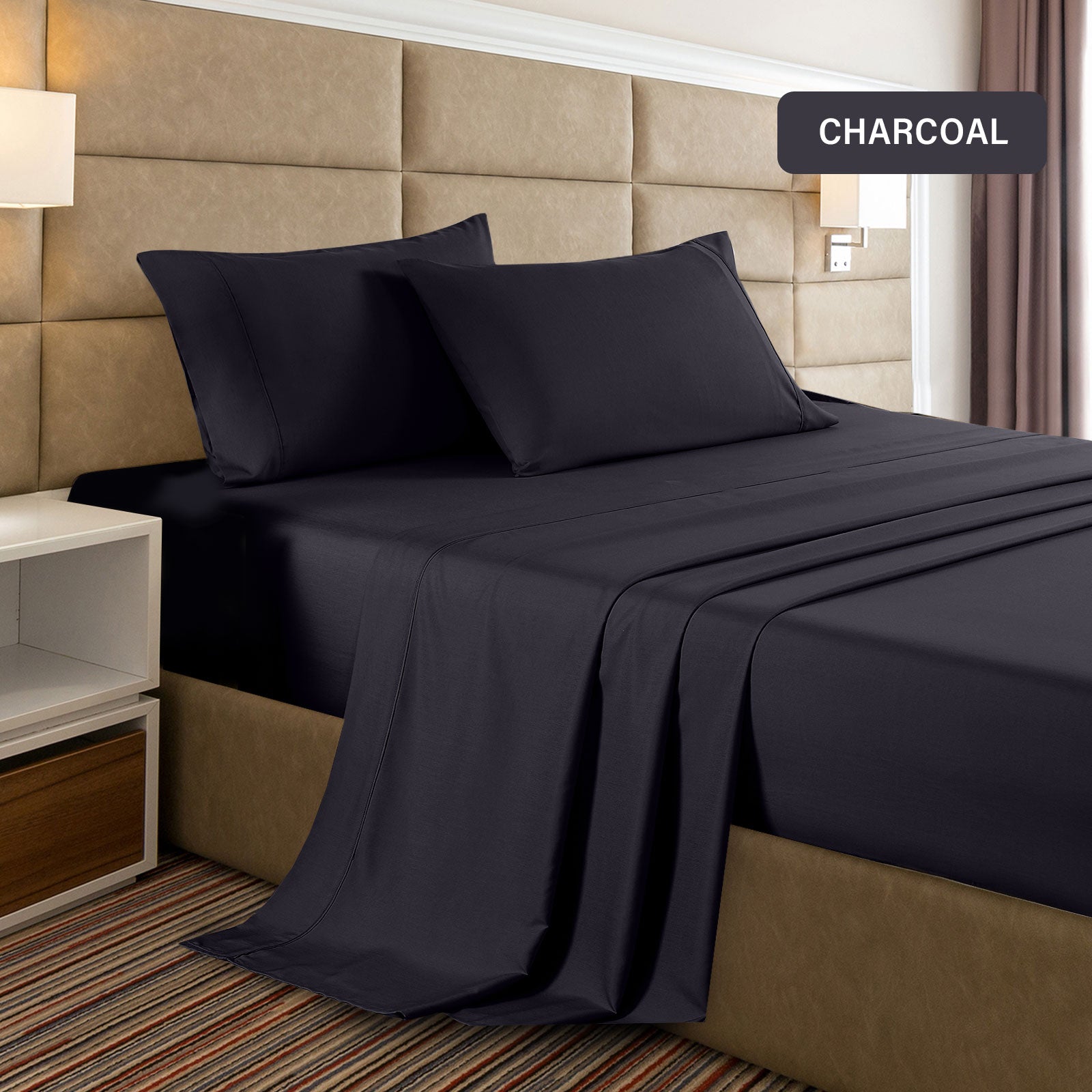 Casa Decor Bamboo Cooling  2000 TC Sheet Set Single Charcoal