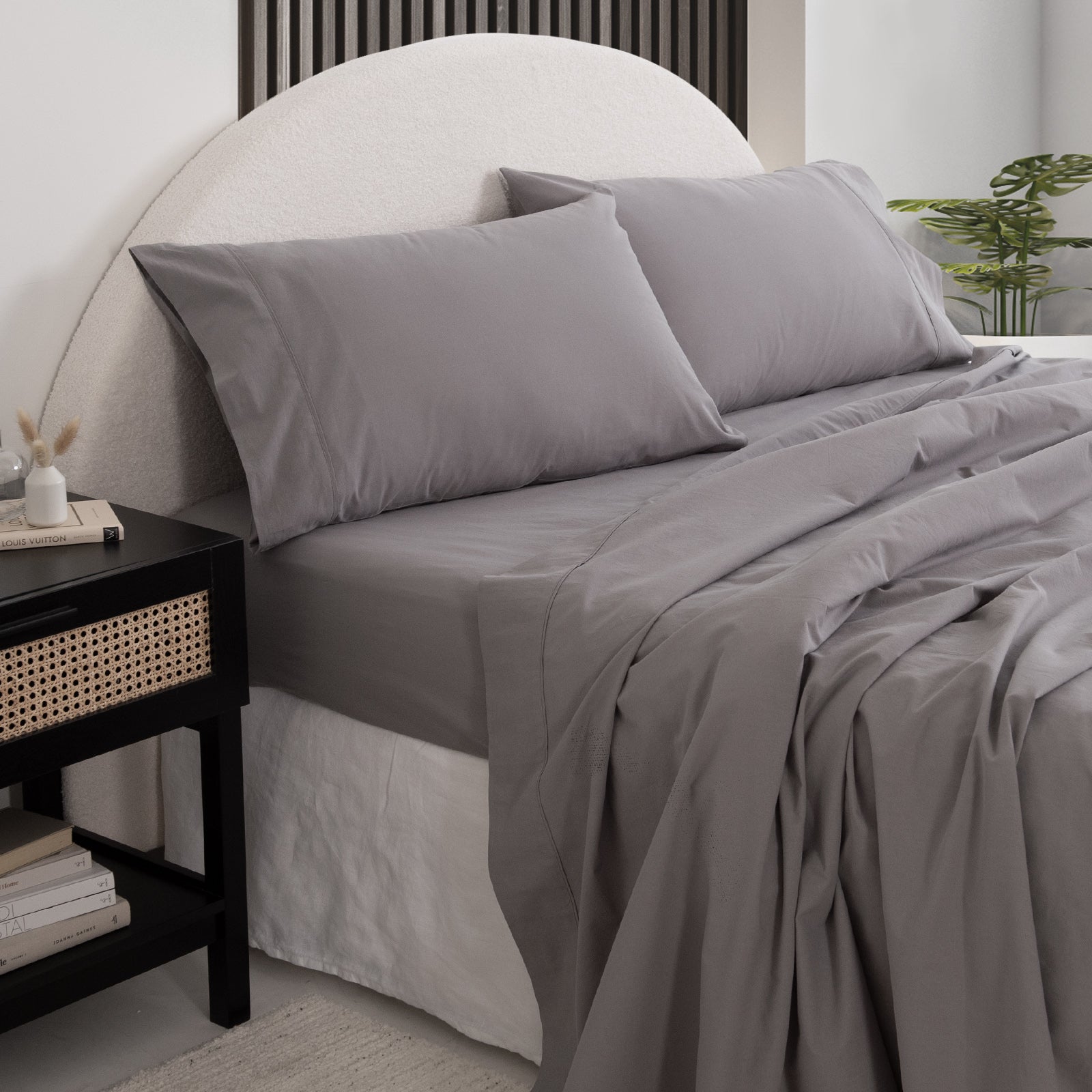Royal Comfort Vintage Washed 100 % Cotton Sheet Set Single - Grey