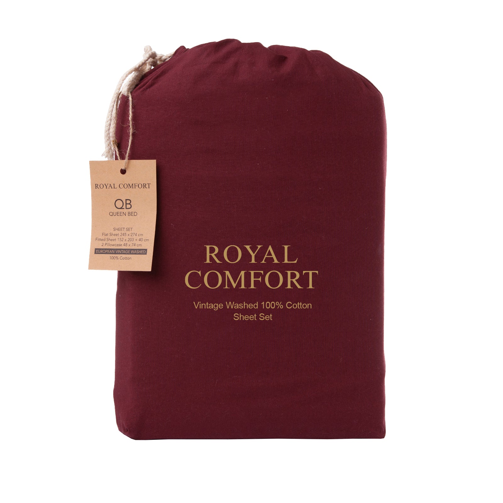 Royal Comfort Vintage Washed 100% Cotton Sheet Set Queen- Mulled Wine