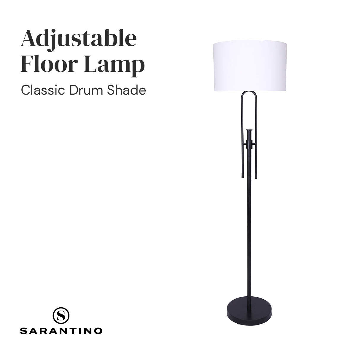 Sarantino Height-Adjustable Metal Floor Lamp Matte Black - DecorHouse.com.au