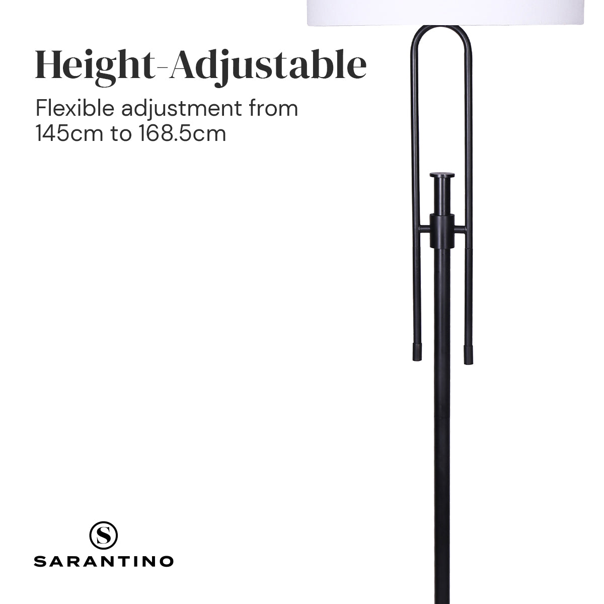 Sarantino Height-Adjustable Metal Floor Lamp Matte Black - DecorHouse.com.au