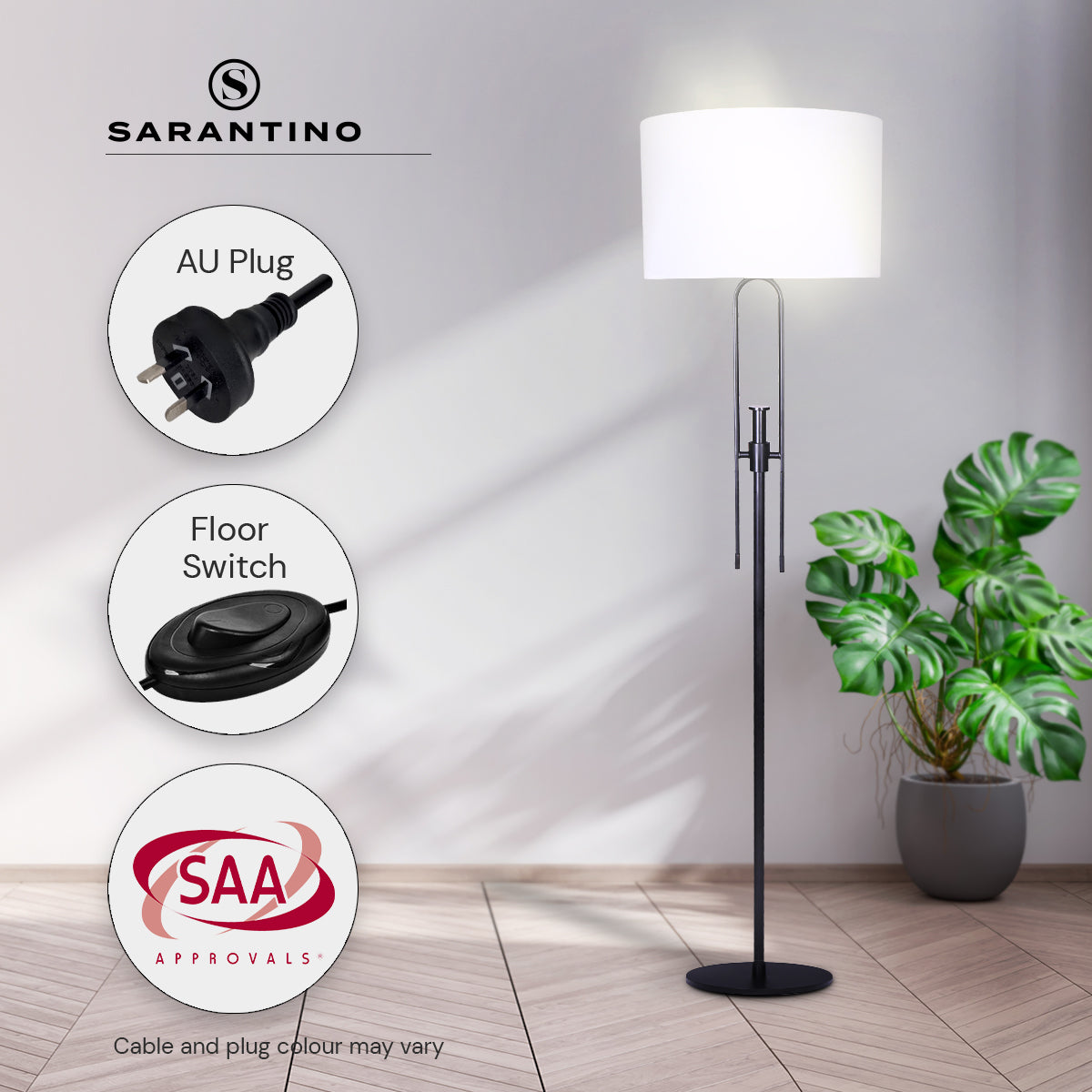 Sarantino Height-Adjustable Metal Floor Lamp Matte Black - DecorHouse.com.au