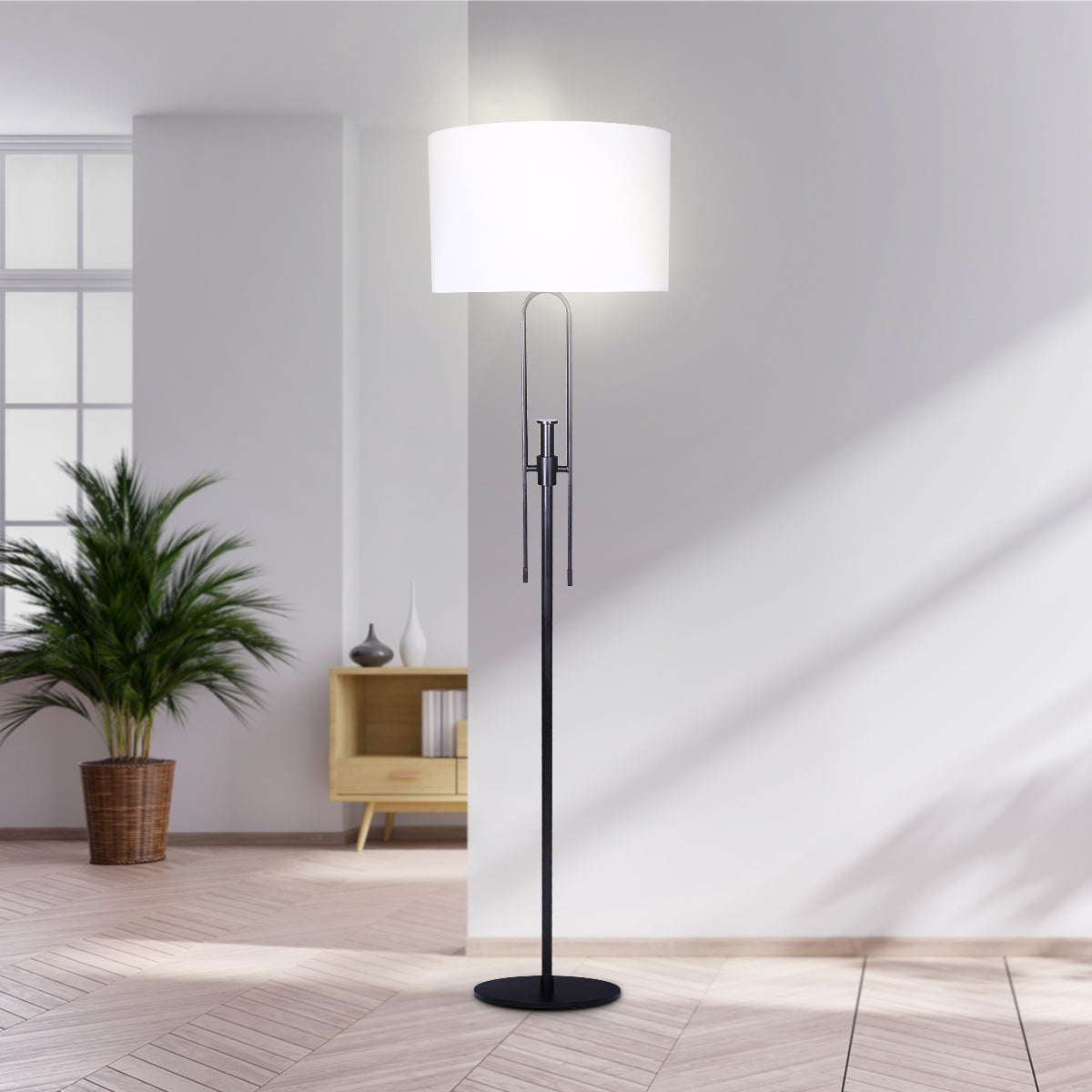 Sarantino Height-Adjustable Metal Floor Lamp Matte Black - DecorHouse.com.au