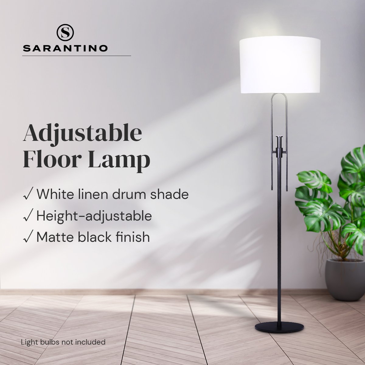 Sarantino Height-Adjustable Metal Floor Lamp Matte Black - DecorHouse.com.au