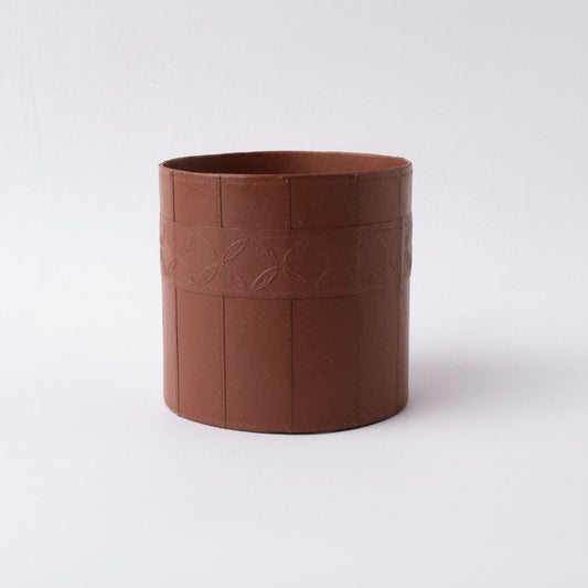 Tree Stripes Leather Look Cylinder Pot - Cognac (Medium)