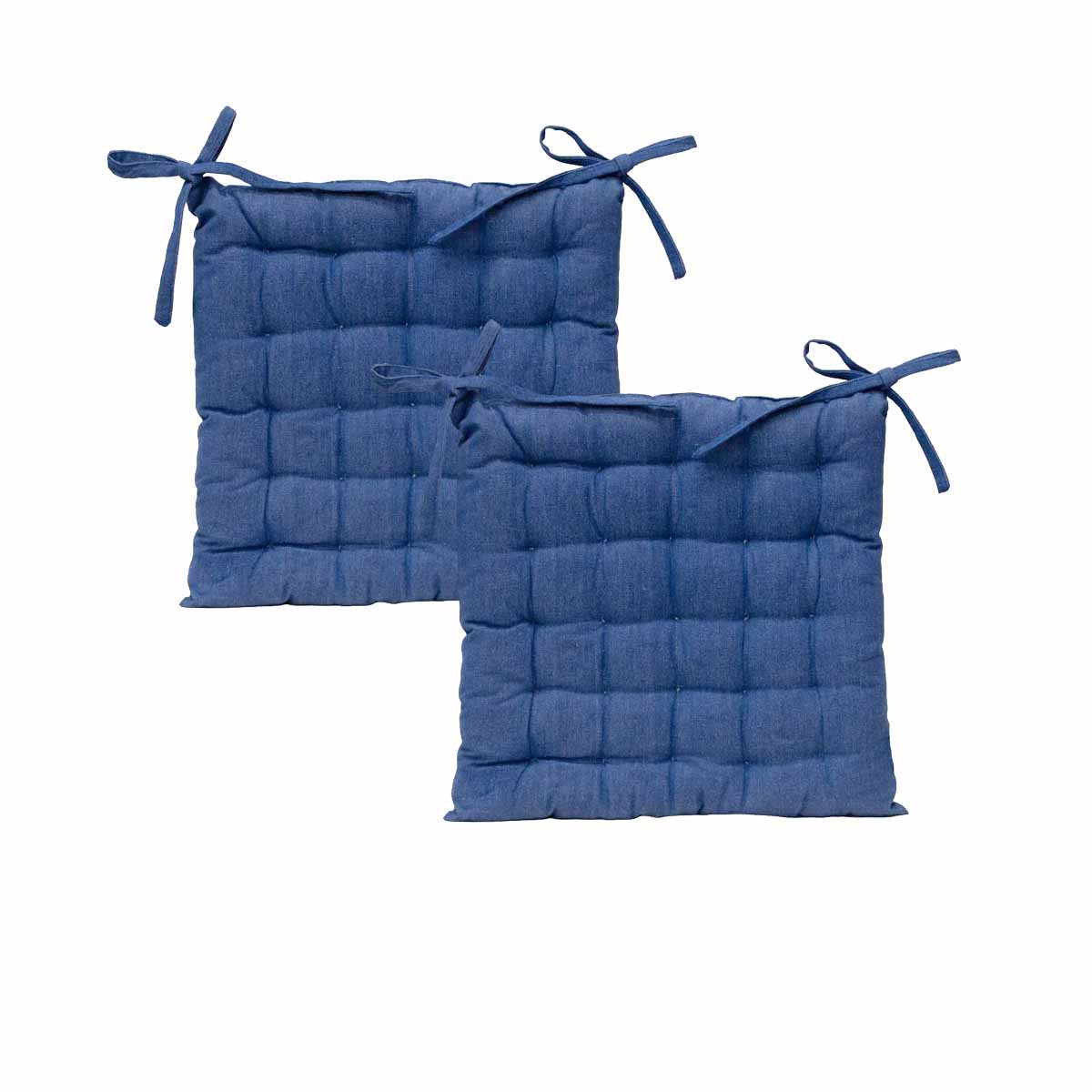 J Elliot Home Set of 2 Outdoor 100% Cotton Chair Pads 40 x 40 cm Solid Blue