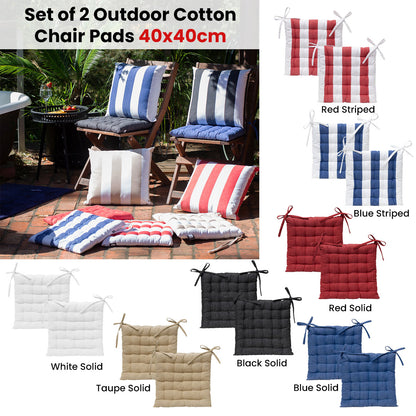 J Elliot Home Set of 2 Outdoor 100% Cotton Chair Pads 40 x 40 cm Solid Blue