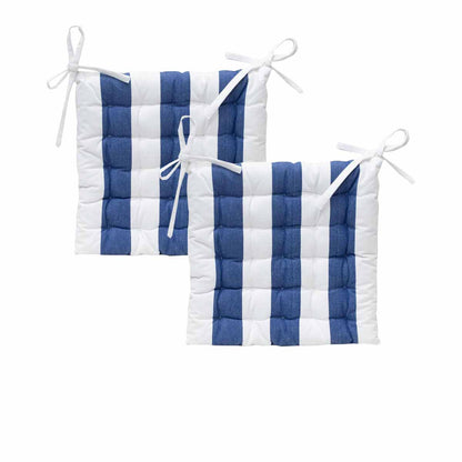 J Elliot Home Set of 2 Outdoor 100% Cotton Chair Pads 40 x 40 cm Striped Blue