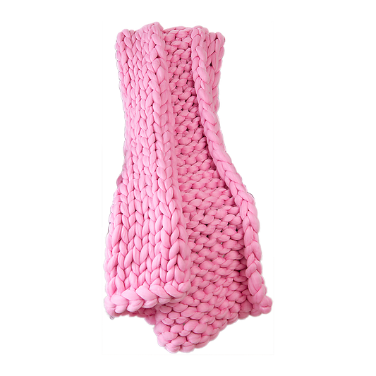 Hand Knitted Chunky Blanket Thick Acrylic Yarn Blanket Home Decor Throw Rug - Pink