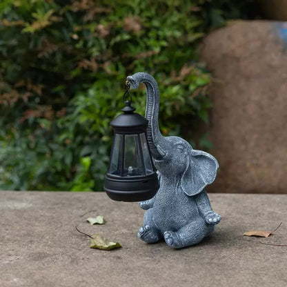 Grey Meditating Elephant Solar Lantern Statue - Decorative Garden Light for Outdoor Spaces