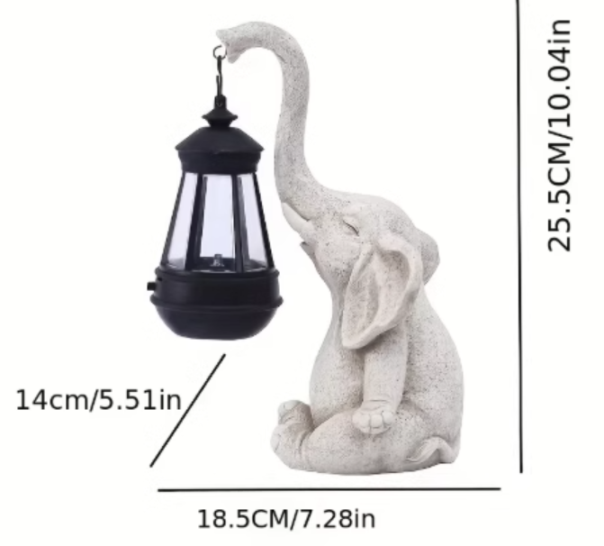 Grey Meditating Elephant Solar Lantern Statue - Decorative Garden Light for Outdoor Spaces