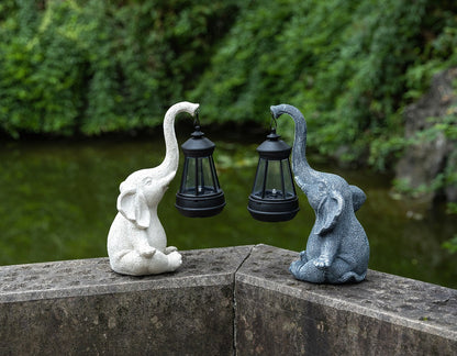 Grey Meditating Elephant Solar Lantern Statue - Decorative Garden Light for Outdoor Spaces