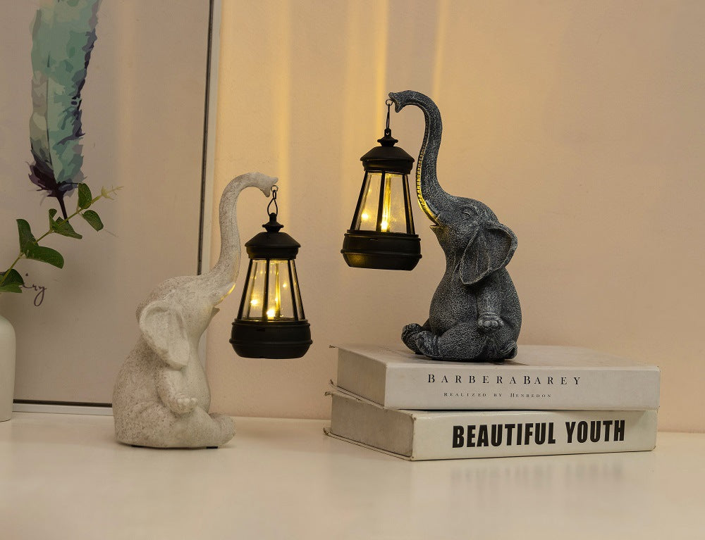 Grey Meditating Elephant Solar Lantern Statue - Decorative Garden Light for Outdoor Spaces