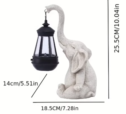 White Meditating Elephant Solar Lantern Statue - Decorative Garden Light for Outdoor Spaces