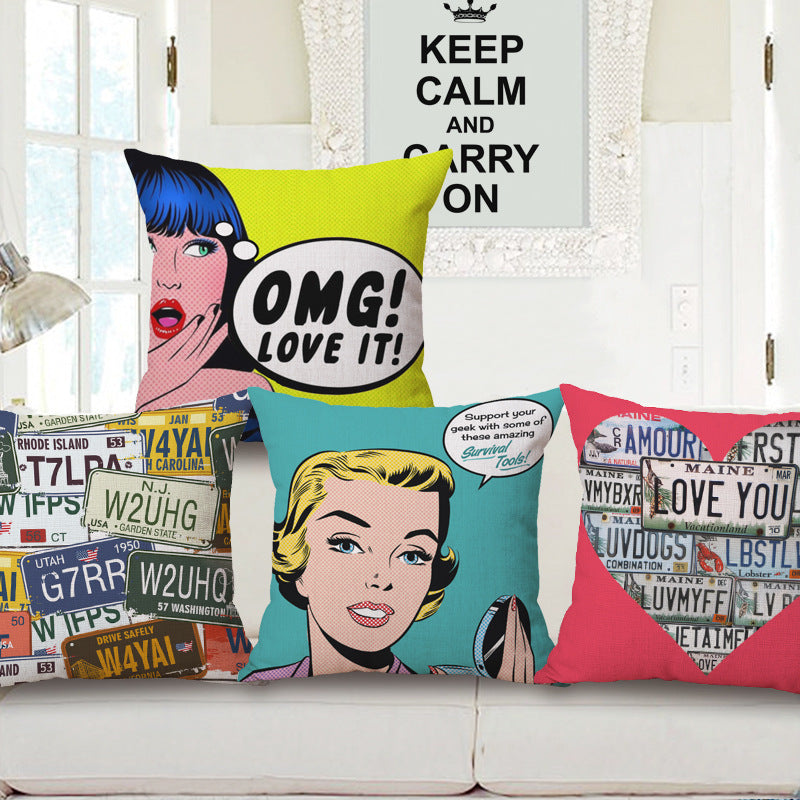 Pop Art Graphic Throw Pillow - Vintage Style Cushion for Home Decor(Black)