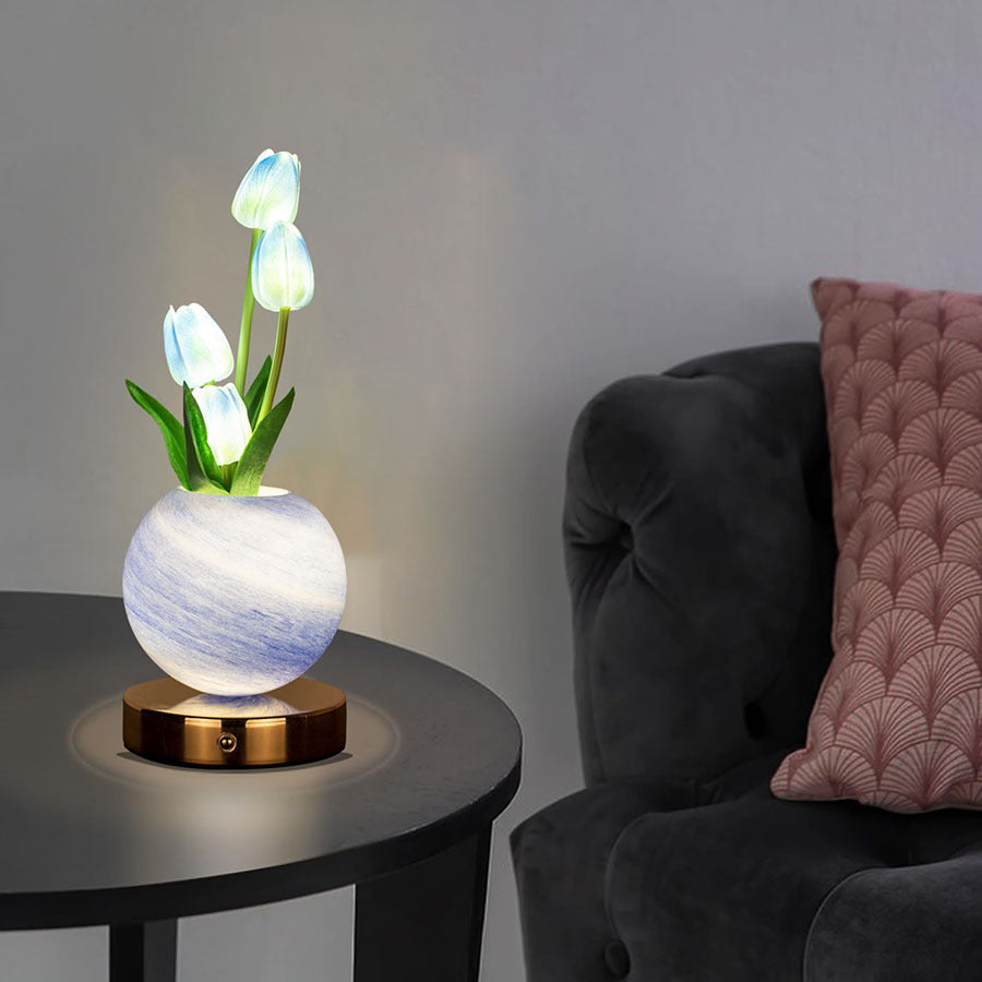 White Tulip Night Light - Floral Table Lamp for Bedroom Ambiance