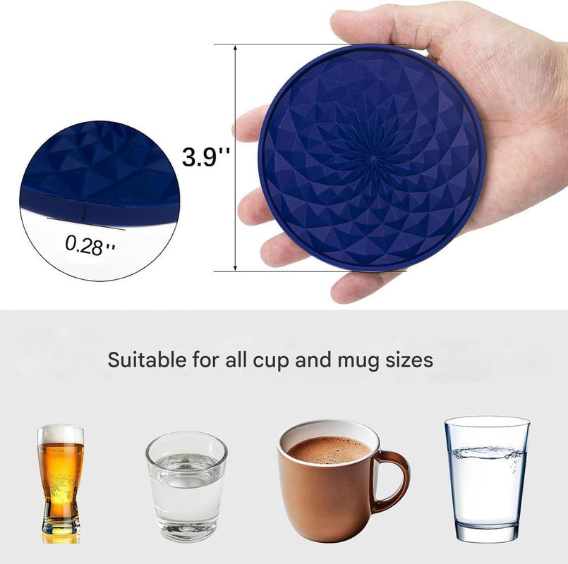 Green and Black Geometric Silicone Drink Coasters Set (6 Pack) with Holder - Non-Slip Table Protectors