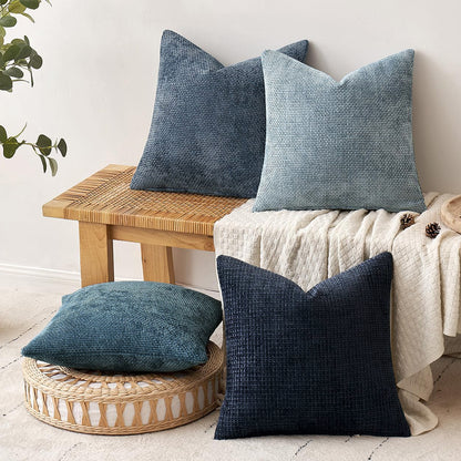 Light Grey Plush Chenille Cushion Covers Set of 2 - Soft Textured Decorative Throw Pillow Cases for Sofa Couch, 45x45cm