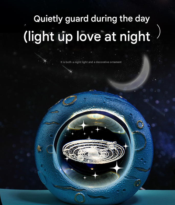 Celestial Ring LED Crystal Ball Lamp - 3D Engraving, Unique Gift (Jellyfish)