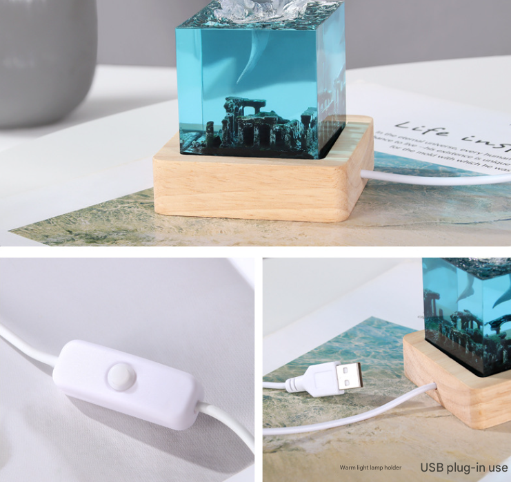 Unique Handmade Epoxy Resin Lamp - Marine Life Diorama, USB Light, Ocean Decor Gift (Shell in the water model)